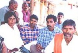  	  Sanjo (extreme left), the Kol woman pradhan of Gidurha panchayat (Manikpur block, Chitrakoot) with three of her community’s ward members